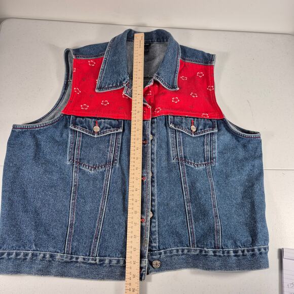 Baccini Blue Denim Red Floral Embellished Vintage Jean Jacket Vest Women's 20 XL - Picture 3 of 3